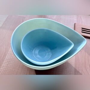 2 vintage Fire-King Blue Nesting Bowls, teardrop shaped, vintage MCM